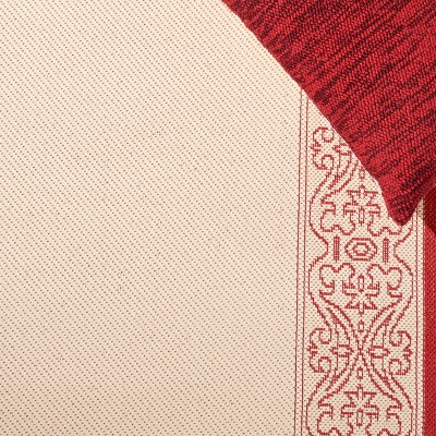 Natural and Red Square Synthetic Indoor/Outdoor Area Rug