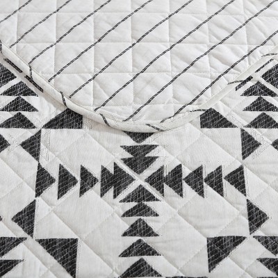 Ivory and Charcoal Cotton Reversible Full Quilt Set