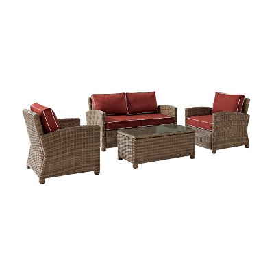 Bradenton 4pc Outdoor Wicker Conversation Set - Sangria - Crosley