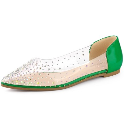 Allegra K Women's Pointed Toe Clear Rhinestone Ballet Flats