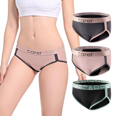 CARER Period Underwear for Women Girl Leak-proof Panties for Women Incontinence Menstrual Hipster - Mild Absorbency 3pk (Black, Gray, Pink)