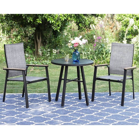 3pc Patio Dining Set with Small Round Steel Table Sling Chairs Captiva Designs