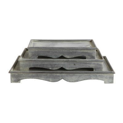 Galvanized Metal Pedestal Tray Set of 3 - Pewter - 3R Studios