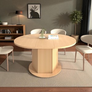 Mshliw Extendable Round Dining Table with Leaf, Hexagon-Base, MDF and Rubberwood Frame, Sofa Table, Seats Up to 6, 47.24"-63" (only table) - 1 of 4