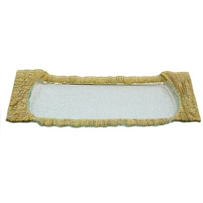 Classic Touch Large Rectangular Glass Tray with Gold Embossed Border