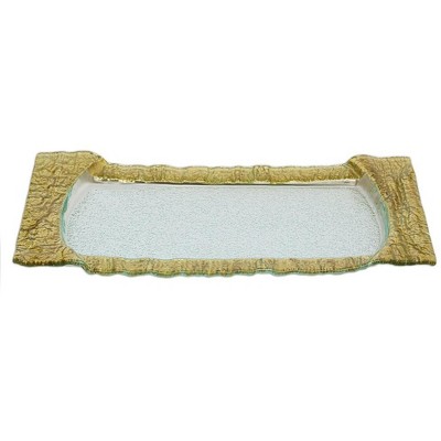 Classic Touch Large Rectangular Glass Tray with Gold Embossed Border