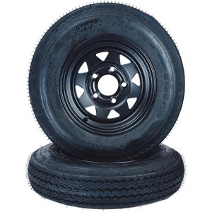 4.80x8 Trailer Tire & Wheel Assembly, Set of 2 - Load Range C 6PR, 4 Lug 4" Bolt Pattern, Black Steel Rim for Utility & Boat Trailers - 1 of 4