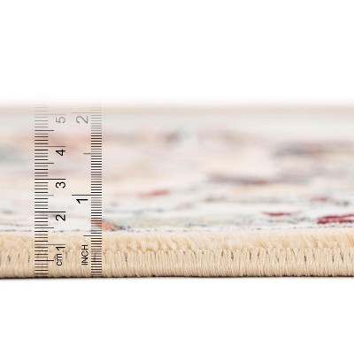 Tan and Blue Synthetic Low Pile Rectangular Area Rug