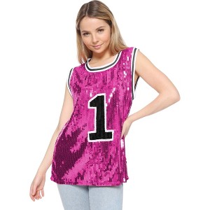 Anna-Kaci Women's Sparkle Glitter Number 1 T-Shirt Sequin Tank Top Blouse - 1 of 4