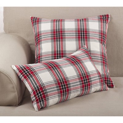 20" x 20" Red and Black Plaid Cotton Throw Pillow