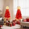Set of 2 4FT Artificial Tree Christmas Tree Fir Tree with Multifunctional Warm White LED Lights, Santa Hat Style, Red+ White-ModernLuxe - 2 of 4