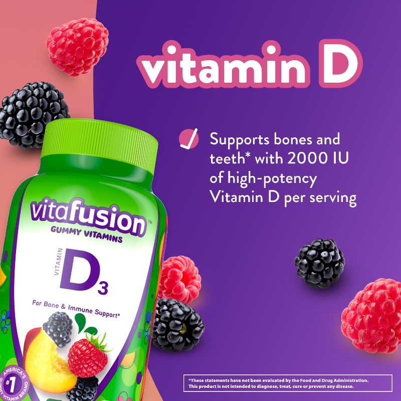 Vitafusion Vitamin D3 Gummy Vitamins - Peach, Blackberry and Strawberry Flavored - 150ct, 4 of 11