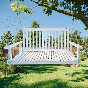 Front Porch Wood Bench Swing With Armrests And Hanging Chains, Easy To Assemble, White 46.46"x19.69"x24.02" - 1 of 4