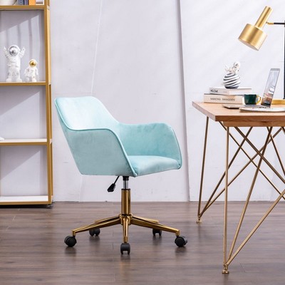 Modern Velvet Swivel Desk Chair, Height Adjustable 360 Degree Swivel Office Chair With Metal Legs, Upholstered Makeup Vanity Armchair With Back
