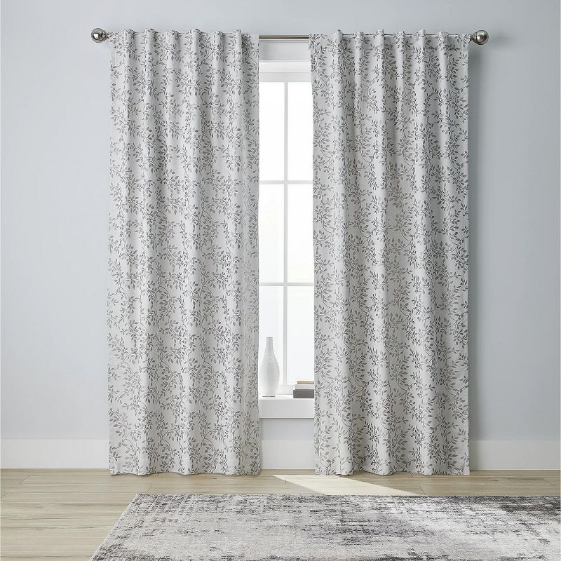Kate Aurora 1 Piece Floral Leaf Light Reducing & Thermal Linen Blend Window Curtain Panel - 84 in. Long, 1 of 7