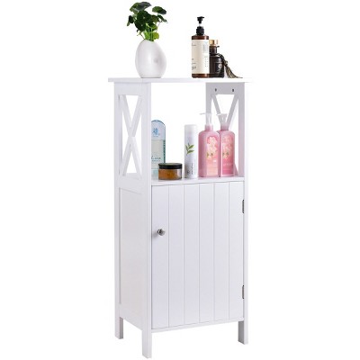 Costway Floor Cabinet Bathroom Organizer Floor Towels Storage Cabinet Single Door