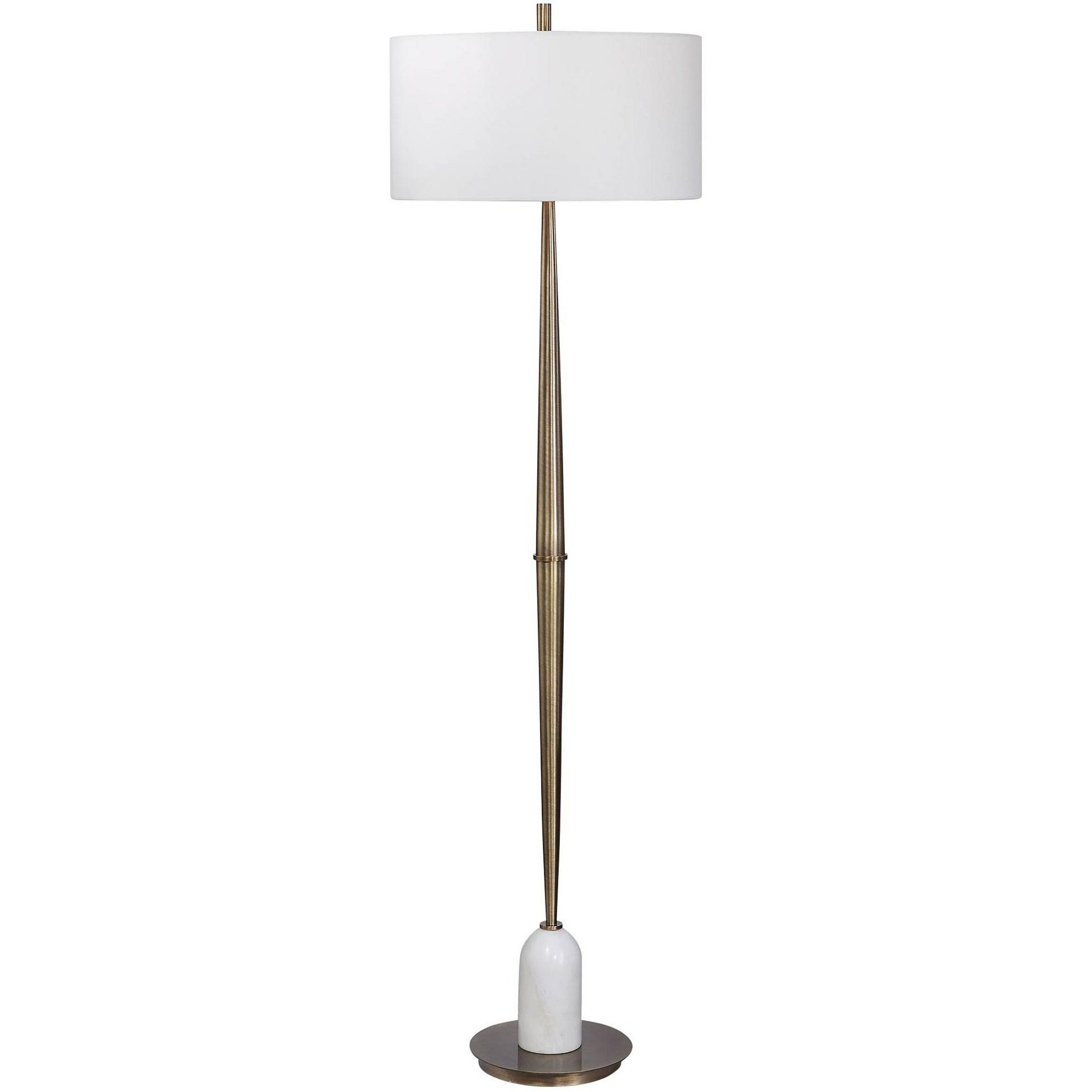 Uttermost Modern Floor Lamp 70 1/2" Tall Plated Brass Metal White Linen Drum Shade for Living Room Reading House Bedroom Home