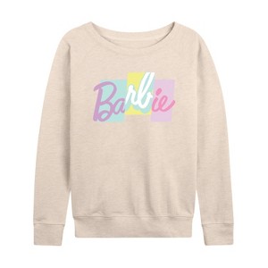 Women's - Barbie - Color Block Logo Lightweight French Terry Wide Neck Long Sleeve Shirt - 1 of 4