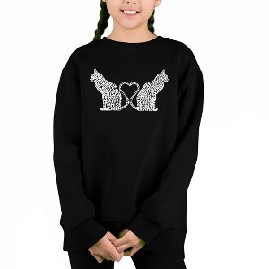 LA Pop Art Cat Tail Hearts - Girl's Word Art Crewneck Sweatshirt - 1 of 4