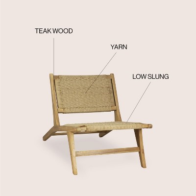 Parker Mid-Century Brown Teak Wood Woven Armless Lounge Chair