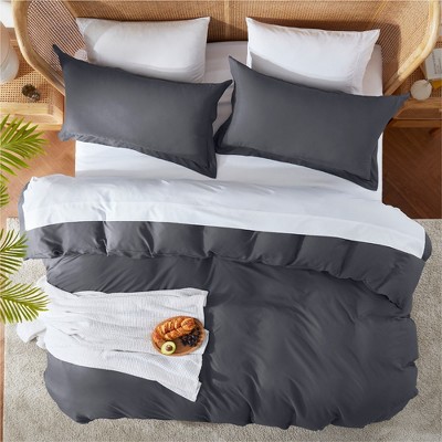 Grey Double Brushed Microfiber Queen Duvet Cover Set