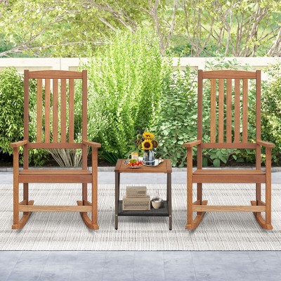 Natural Hardwood High-Back Outdoor Rocking Chair