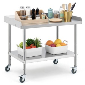 Stainless Steel Table, Prep Table with Removable Backsplash,Versatile Commercial Worktable w/ 4 Wheels for Kitchens & Restaurants - 1 of 4