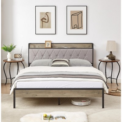 ONWITH Bed frame with charging station Queen size Grey