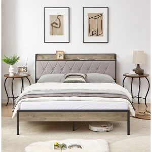 ONWITH Bed frame with charging station Queen size Grey - 1 of 4