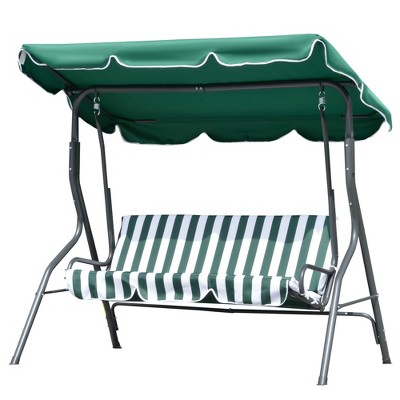 Green 3-Person Steel Frame Patio Swing with Adjustable Canopy