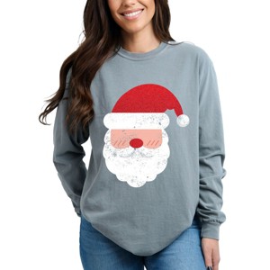 Santa Face Glitter - Womens Garment Dyed Long Sleeve - 1 of 3