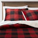 Full/Queen Traditional Cozy Faux Shearling Comforter & Sham Set Red/Black - Threshold™