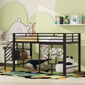 NicBex Twin Size Loft Bed Metal Bed Frame with Iron Mesh, Storage Stairs and Full Length Guardrail, Space Saving, No Box Spring Required - 1 of 4