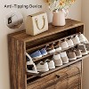 Tribesigns Shoe Cabinet for Entryway with 2 Flip Drawers, Wood Shoe Cabinet with Fluted Panel, hidden Shoe Organizer for Foyer, Hallway (Walnut) - 4 of 4