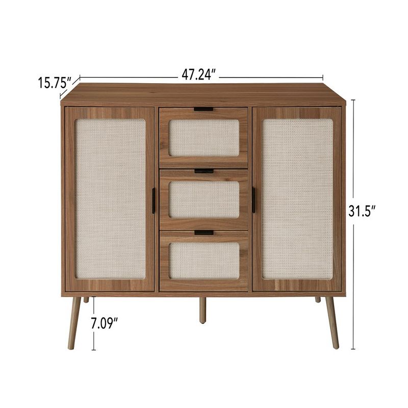 Storage Cabinet With Rattan Doors, Rattan Sideboard Cabinet With 2 Doors 3 Drawers, Freestanding Storage Cabinet For Living Room, 4 of 7