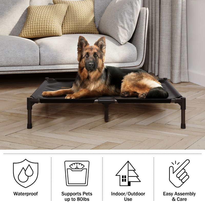 Elevated Dog Bed - 36x30-Inch Portable Pet Bed with Non-Slip Feet - Indoor/Outdoor Dog Cot or Puppy Bed for Pets up to 80lbs by PETMAKER (Black), 4 of 12