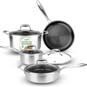 NutriChef 8-Piece Triply Stainless Steel Cookware Set with Non-Stick Coating NC3PLY8Z - 1 of 4