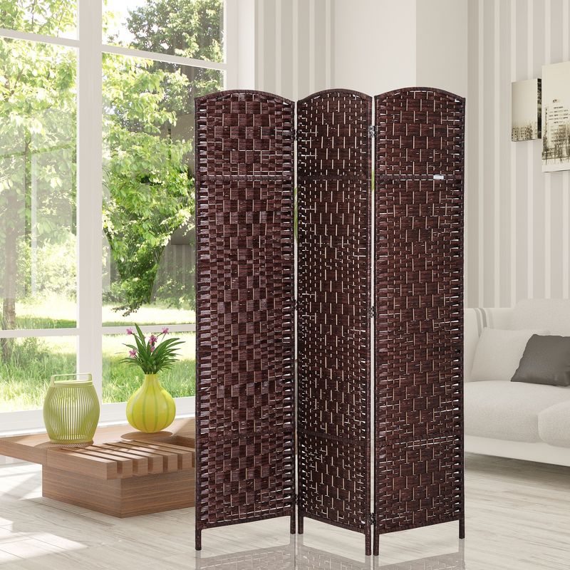 HOMCOM 6' Tall Wicker Weave 3 Panel Room Divider Privacy Screen, 2 of 7