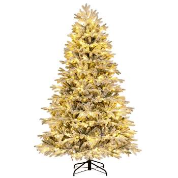 Costway 4.5 FT/6FT/7FT Pre-Lit Christmas Tree Snow Flocked Hinged Xmas Decoration with 200/350/450 Lights