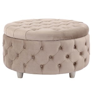 WestinTrends Round Velvet Tufted Storage Ottoman for Living Room Bedroom - 1 of 4