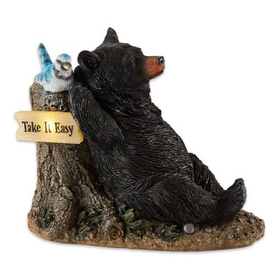 8.5" Polyresin Lounging Bear Solar Light Dark Brown - Zingz & Thingz