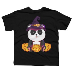 Boy's Design By Humans Cute Panda Mock up Witch With Jack O Lantern Halloween T-Shirt By thebeardstudio T-Shirt - 1 of 4