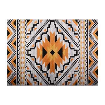 Masada Rugs Masada Rugs, Winslow Collection 5'x7' Southwestern Print Accent Rug in Orange, White and Black with Cotton Backing