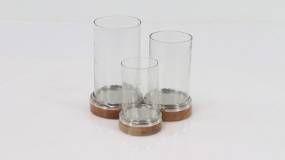 Elegant Traditional Wood & Glass Hurricane Candle Lantern Trio