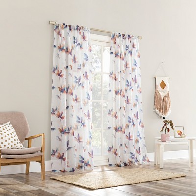 Ellie Floral Print Sheer White Polyester Curtain Panel 51" x 63"