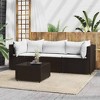 vidaXL 4 Piece Patio Lounge Set with Cushions - Weather Resistant Poly Rattan Furniture with Tempered Glass Tabletop & Comfortable Cushions - Brown - 2 of 4