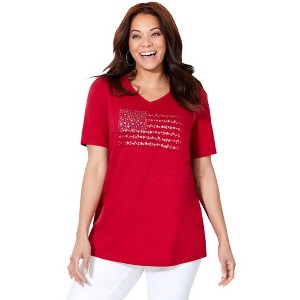 Catherines Women's Plus Size Stars & Shine Tee - 1 of 4