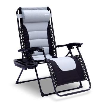 SereneLife One-Size Gray/Black Foldable Zero Gravity Lawn Chair with Adjustable Recliners, Removable Pillows, and Cup Holder Tables (SL1ZGRCP21)