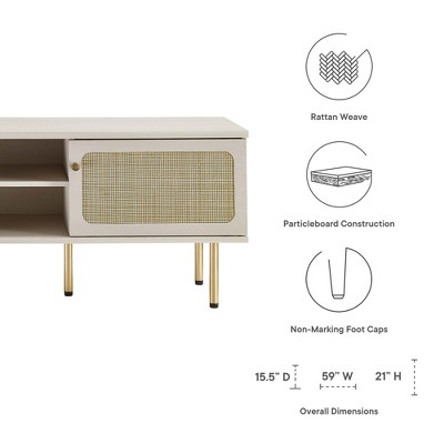 Cambria 60" White Rattan Weave TV Stand with Cabinet