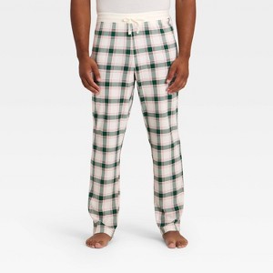 Men's Plaid Ribbed Holiday Matching Family Pajama Pants - Wondershop™ Cream - 1 of 4